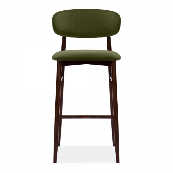 Halston Bar Stool, Olive Green Sustainable Velvet