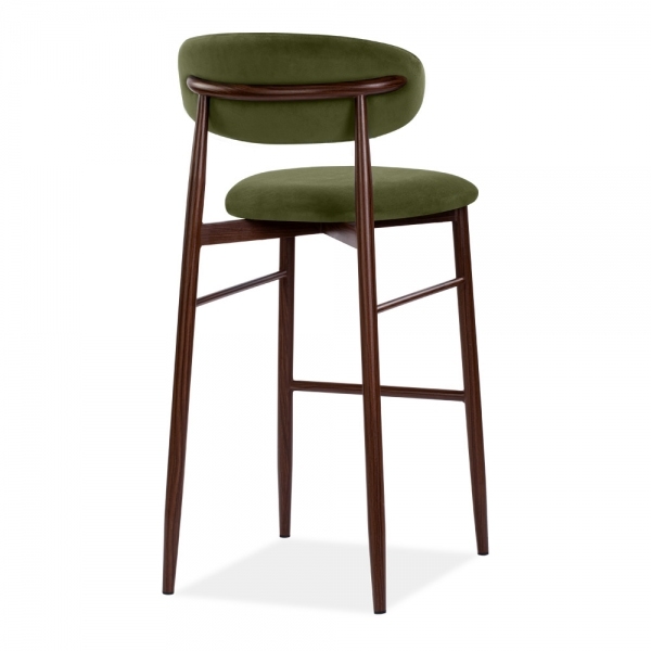Halston Bar Stool, Olive Green Sustainable Velvet