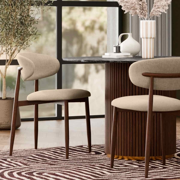 Halston Dining Chair, Latte Sustainable Fabric