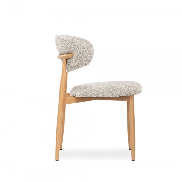 Halston Dining Chair, Speckled Stone Sustainable Boucle & Oak Effect
