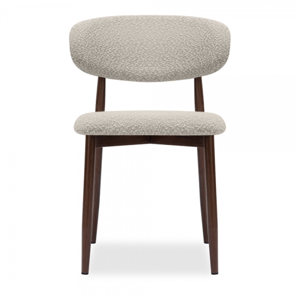 Halston Dining Chair, Speckled Stone Sustainable Boucle & Walnut Effect