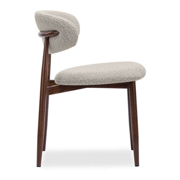 Halston Dining Chair, Speckled Stone Sustainable Boucle & Walnut Effect