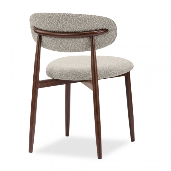 Halston Dining Chair, Speckled Stone Sustainable Boucle & Walnut Effect