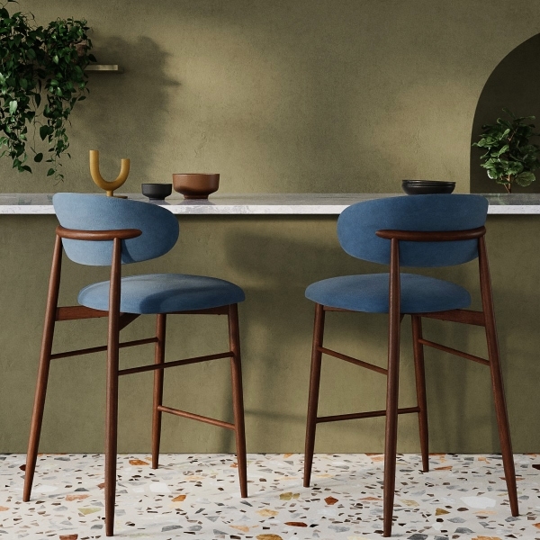 Halston Kitchen Stool, Dust Blue Sustainable Velvet