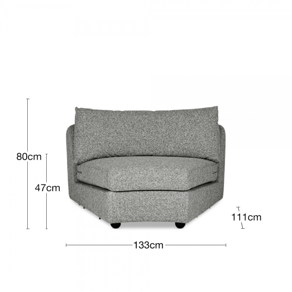 Hayden Curved Middle Section, Grey Chenille