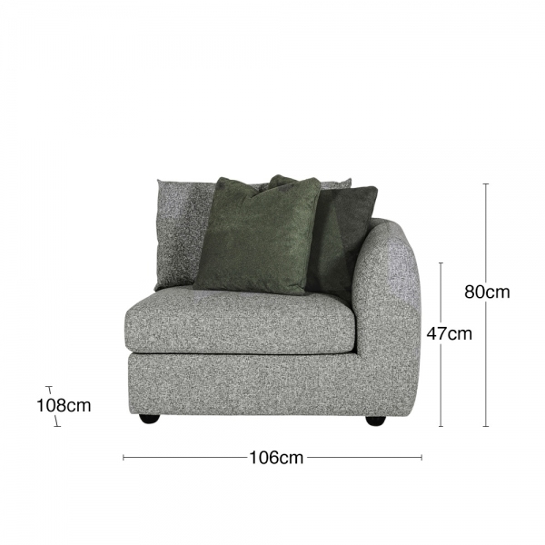 Hayden Right Corner Sofa Section, Grey Chenille