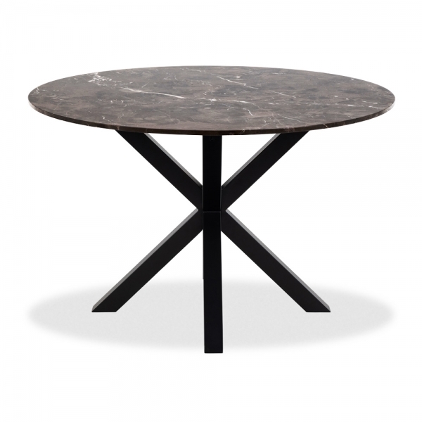 Heaven 4 Seat Round Dining Table, Brown Marble & Black