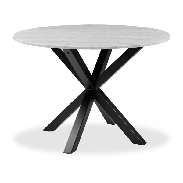 Heaven 4 Seat Round Dining Table, White Marble & Black