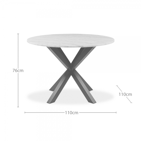 Heaven 4 Seat Round Dining Table, White Marble & Black