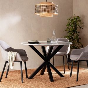 Heaven 4 Seat Round Dining Table, White Marble & Black