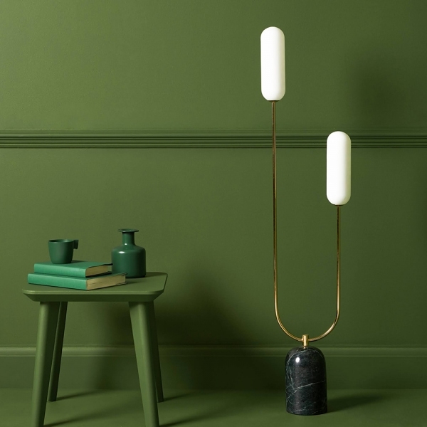 houseof 2 Light Curve Floor Lamp, Olive Green Marble
