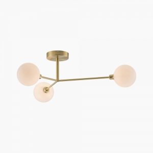 houseof 3 Light Flush Ceiling Light, Brass