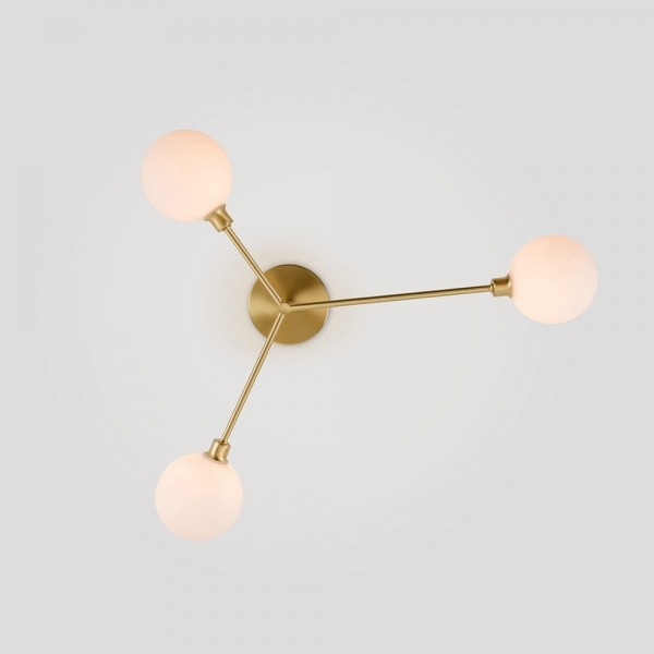 houseof 3 Light Flush Ceiling Light, Brass