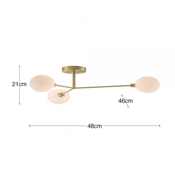 houseof 3 Light Flush Ceiling Light, Brass