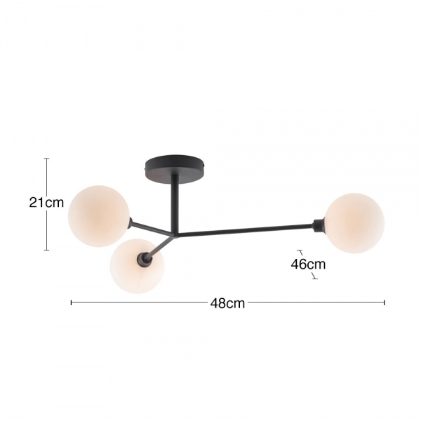 houseof 3 Light Flush Ceiling Light, Charcoal