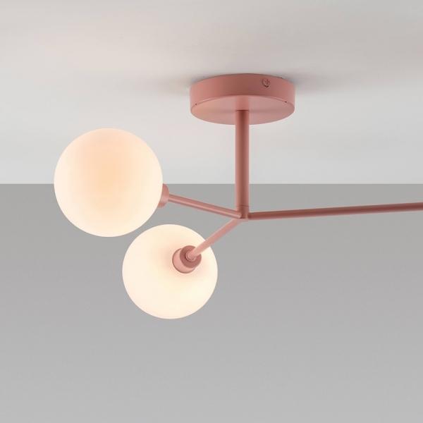 houseof 3 Light Flush Ceiling Light, Pink