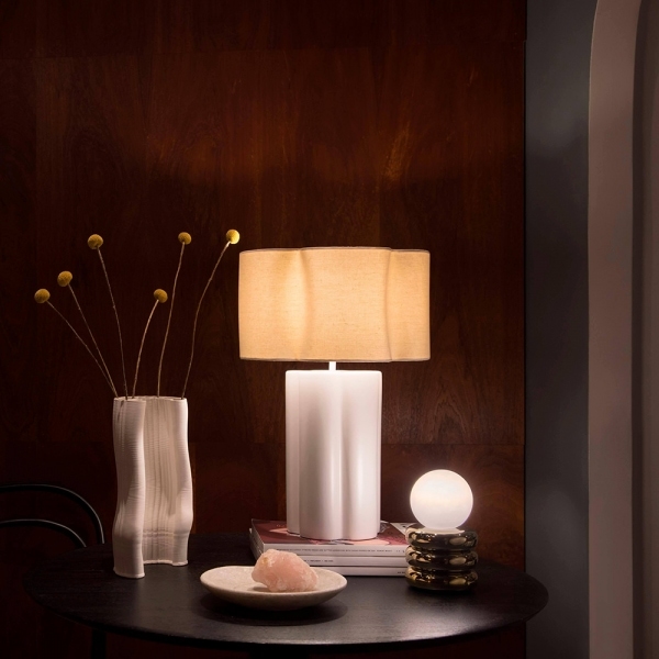 houseof Flower Ceramic Table Lamp, Natural Linen