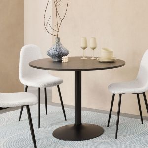 Ibiza 4 Seat Round Dining Table, Black Marble Effect