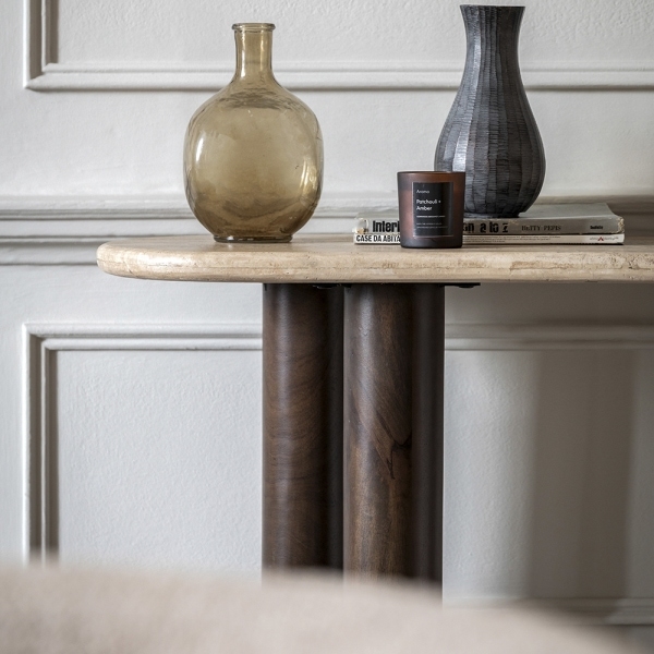 Inca Console Table, Dark Mango Wood & Travertine