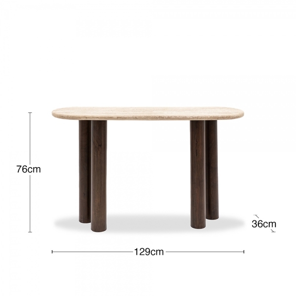 Inca Console Table, Dark Mango Wood & Travertine
