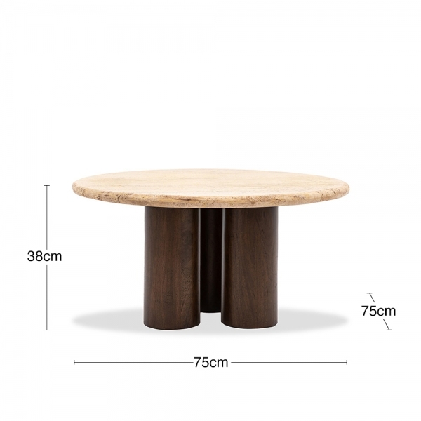 Inca Round Coffee Table, Dark Mango Wood & Travertine