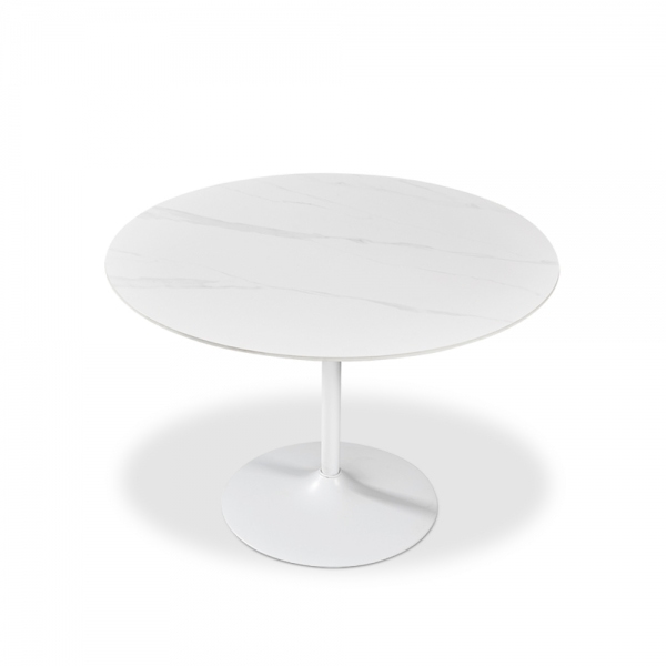 Isla 4 Seat Round Dining Table, White Ceramic