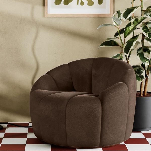 Ivy Swivel Armchair, Mocha Brown Sustainable Velvet