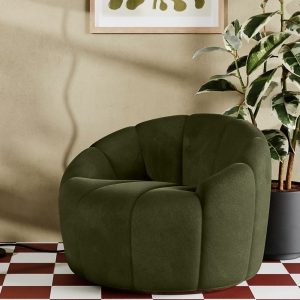 Ivy Swivel Armchair, Olive Green Sustainable Velvet