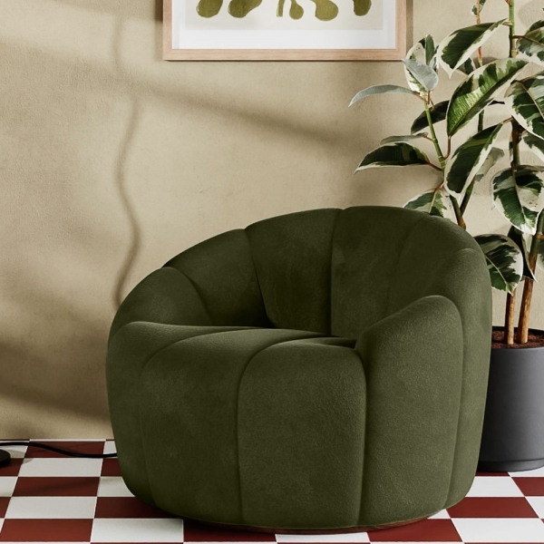 Ivy Swivel Armchair, Olive Green Sustainable Velvet