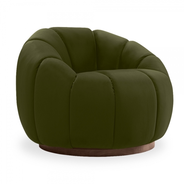 Ivy Swivel Armchair, Olive Green Sustainable Velvet
