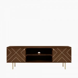 Jude TV Stand, Dark Mango Wood & Brass