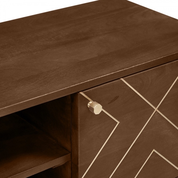 Jude TV Stand, Dark Mango Wood & Brass