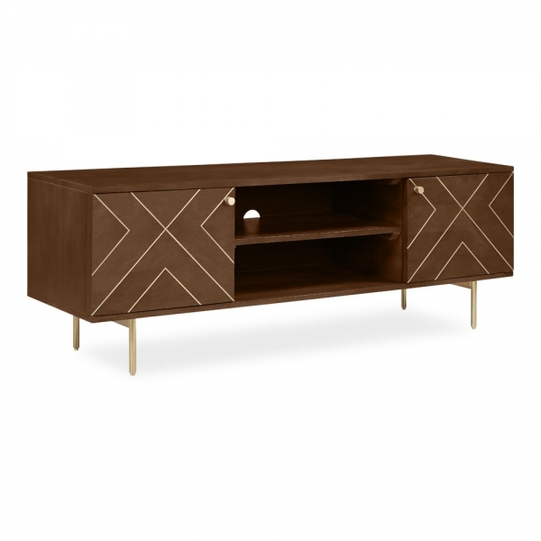Jude TV Stand, Dark Mango Wood & Brass