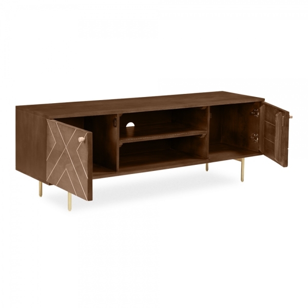 Jude TV Stand, Dark Mango Wood & Brass