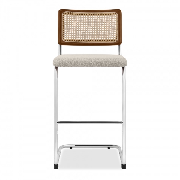Kenton Bar Stool, Speckled Stone Sustainable Boucle & Chrome