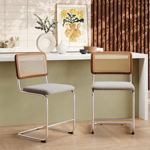 Kenton Kitchen Stool, Speckled Stone Sustainable Boucle & Chrome