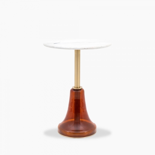 Lewis Round Side Table, Amber & White Marble