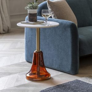 Lewis Round Side Table, Amber & White Marble