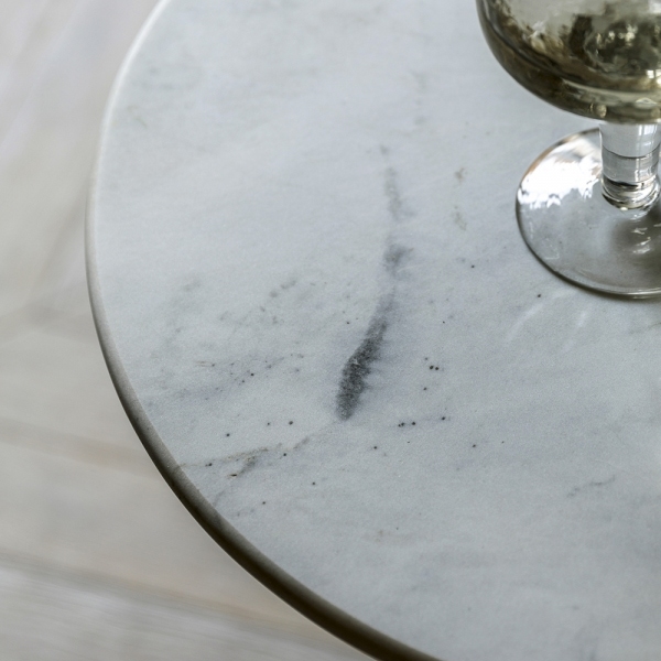 Lewis Round Side Table, Amber & White Marble