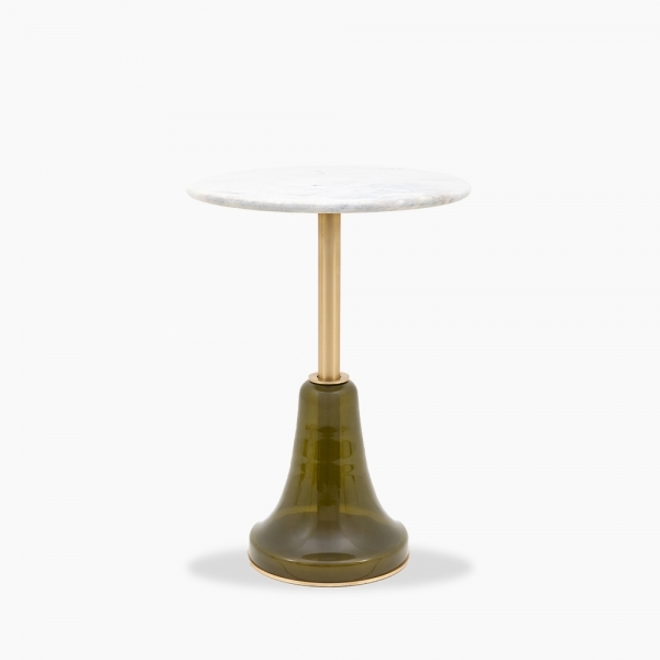 Lewis Round Side Table, Moss Green & White Marble