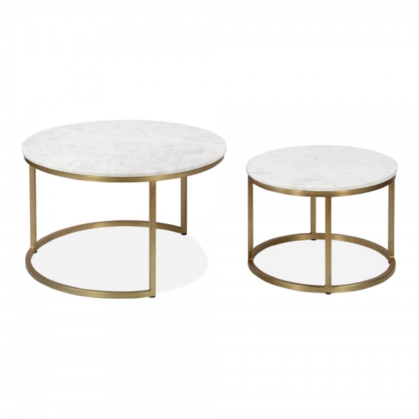 Madison Set of 2 Nesting Coffee Tables, White Marble & Brass