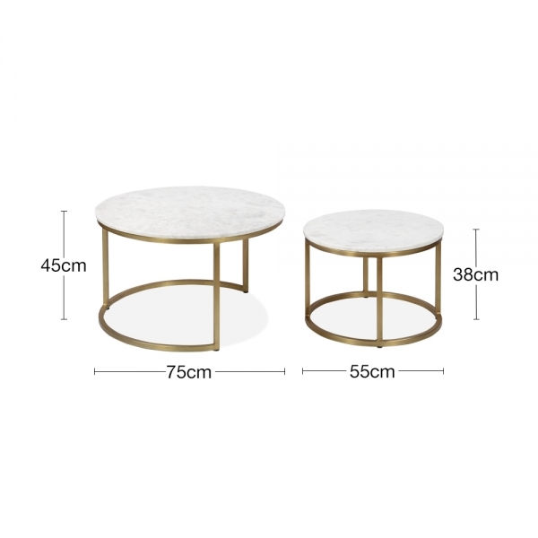 Madison Set of 2 Nesting Coffee Tables, White Marble & Brass