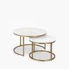 Madison Set of 2 Nesting Coffee Tables, White Marble & Brass