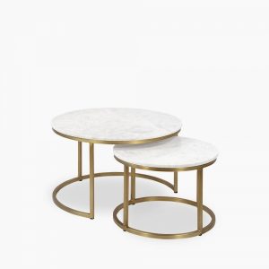 Madison Set of 2 Nesting Coffee Tables, White Marble & Brass