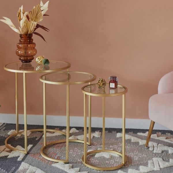 Madison Set of 3 Nesting Side Tables, Brass