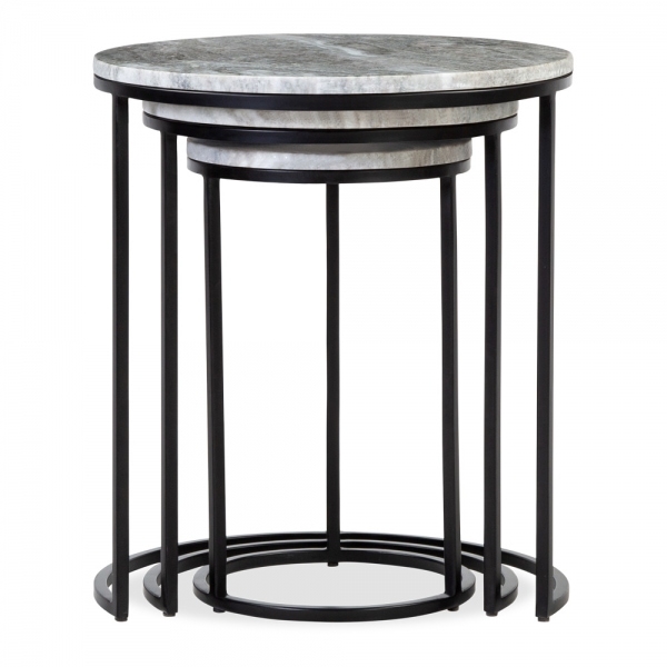 Madison Set of 3 Nesting Side Tables, Grey Marble & Black