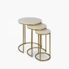 Madison Set of 3 Nesting Side Tables, White Marble & Brass
