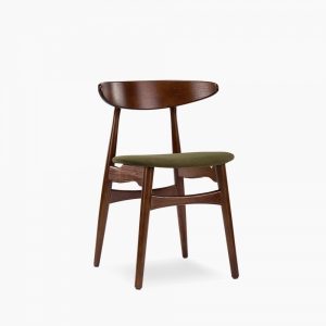 Malmros Wooden Dining Chair, Moss Green Sustainable Mohair Velvet & Walnut