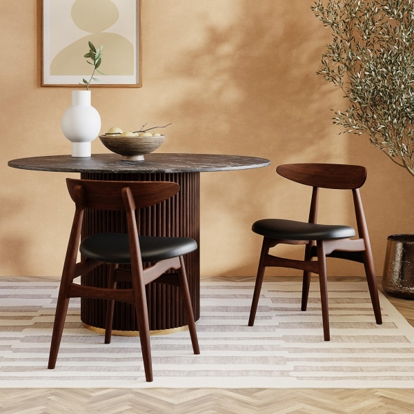 Malmros Wooden Dining Chair, Noir Black & Walnut