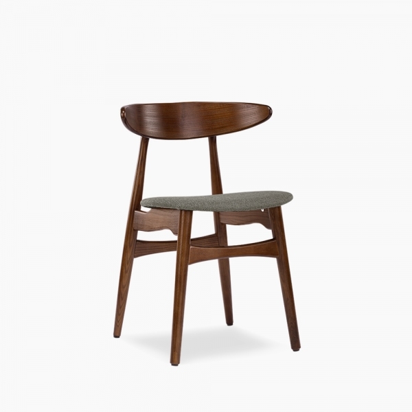 Malmros Wooden Dining Chair, Speckled Grey Sustainable Fabric & Walnut